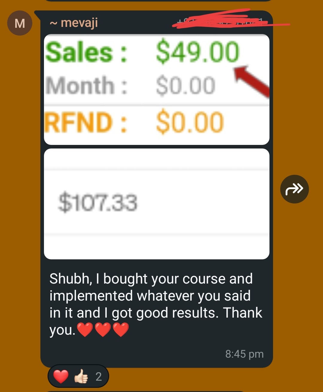Client testimonial screenshot