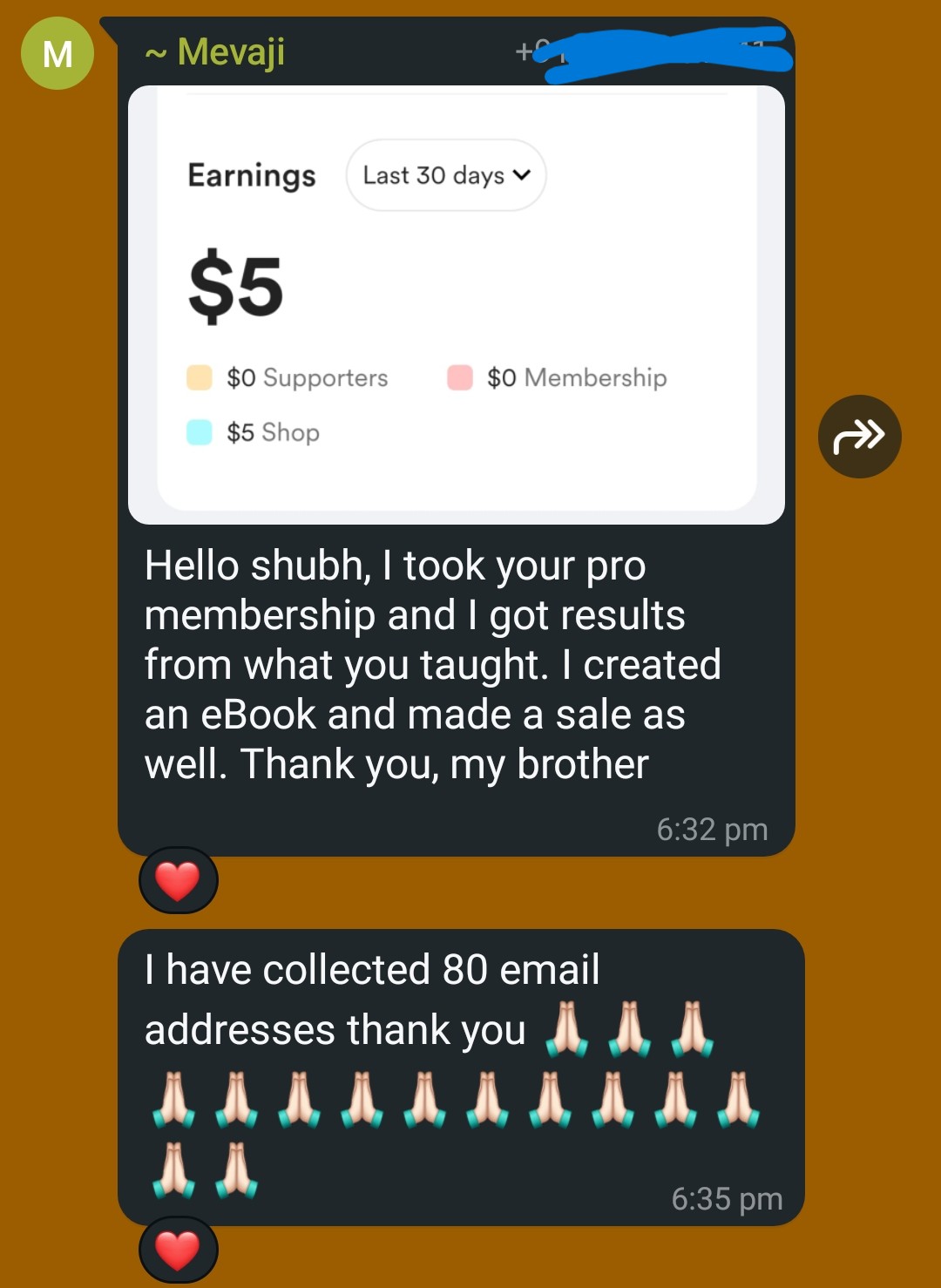Client testimonial screenshot