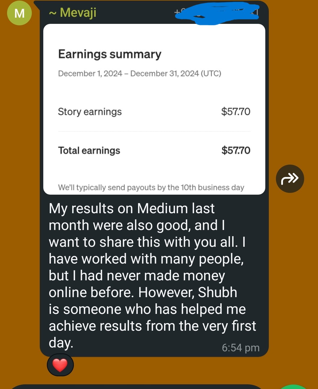 Client testimonial screenshot